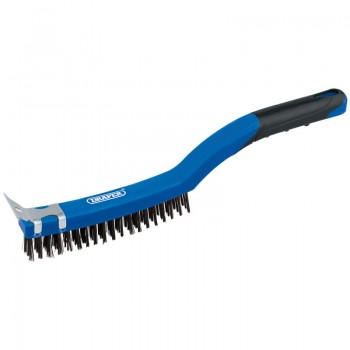 3 Row Carbon Steel Wire Scratch Brush with Scraper, 350mm 3 Row Carbon Steel Wire Scratch Brush with Scraper, 350mm