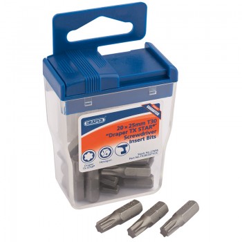 Draper TX-STAR® Long Insert Bits in Plastic Storage Case, T30 x 25mm (Pack of 20) Draper TX-STAR® Long Insert Bits in Plastic Storage Case, T30 x 25mm (Pack of 20)