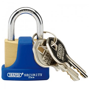 Solid Brass Padlock and 2 Keys with Hardened Steel Shackle and Bumper, 32mm Solid Brass Padlock and 2 Keys with Hardened Steel Shackle and Bumper, 32mm