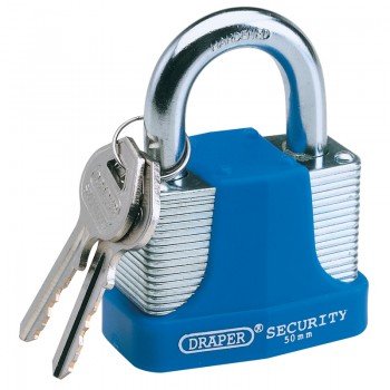 Laminated Steel Padlock and 2 Keys with Hardened Steel Shackle and Bumper, 65mm Laminated Steel Padlock and 2 Keys with Hardened Steel Shackle and Bumper, 65mm