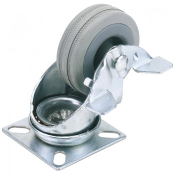 Swivel Plate Fixing Rubber Castor with Brake, 50mm Diameter, S.W.L. 50kg Swivel Plate Fixing Rubber Castor with Brake, 50mm Diameter, S.W.L. 50kg