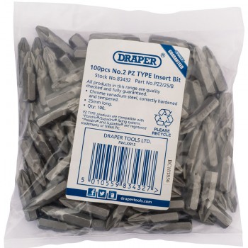 PZ TYPE Insert Bits, 1/4”, No.2 (Bag of 100) PZ TYPE Insert Bits, 1/4”, No.2 (Bag of 100)