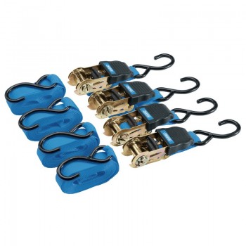 Ratcheting Tie Down Straps, 4.5m x 25mm, 225kg (4 Piece) Ratcheting Tie Down Straps, 4.5m x 25mm, 225kg (4 Piece)