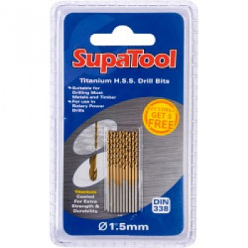 Titanium Coated HSS Drill Bits - 1.5x40mm 10 Piece